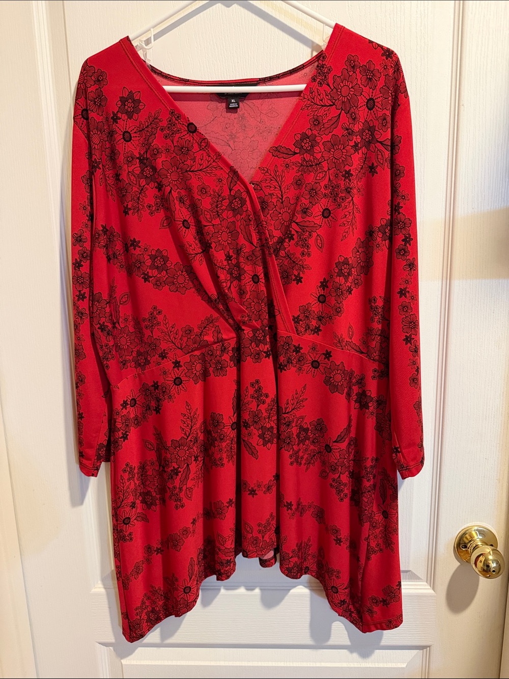 Investments Red Tunic with Black Floral Motif